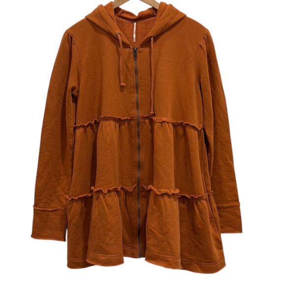 Free People Tiered Trapeze Zip Sweatshirt In Orange - Picture 6 of 8